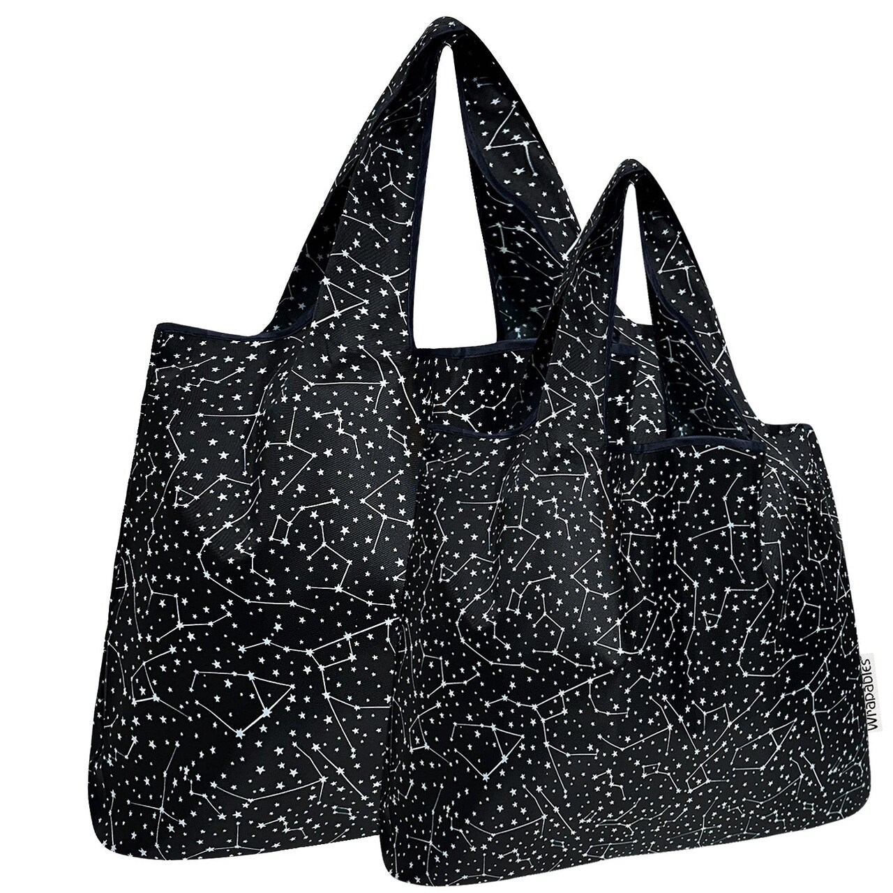 Wrapables Large & Small Foldable Tote Nylon Reusable Grocery Bags, Set of 2, Constellations